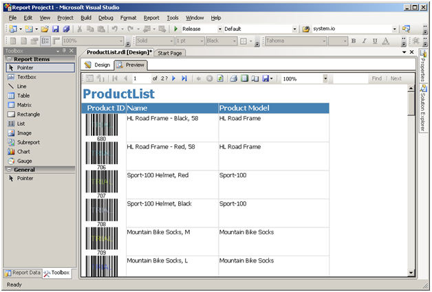 Visual Studio - Preview report with Barcode Professional DLL