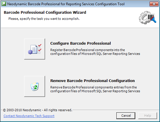 Neodynamic Barcode Professional for Reporting Services Configuration Tool - Step 1