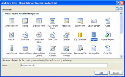 Add New Item - ReportViewerBarcodeProductList