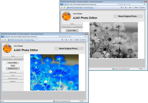 The following figures show Coloring settings like Black & White/Grayscale and Negative/Invert.