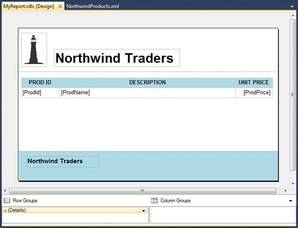 Sample RDLC report featuring Northwind Traders product list