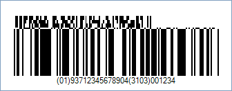 GS1 DataBar Expanded CC-A Barcode - Code property = (01)93712345678904(3103)001234|911A2B3C4D5E, AddChecksum property = True