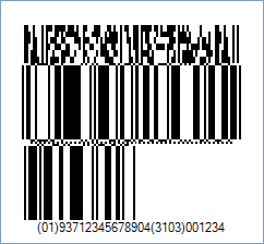 GS1 DataBar Expanded Stacked CC-B Barcode - Code property = (01)93712345678904(3103)001234|911A2B3C4D5E, AddChecksum property = True