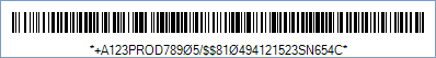 HIBC LIC 128 Barcode - Code property = A123PROD78905/10#494121523#SN654