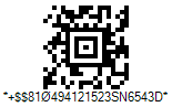 HIBC LIC 128 Aztec Code - Code property = 10#494121523#SN654(A123PROD78905)