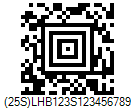 HIBC LIC Aztec Code Barcode - Code property = (25S)LHB123S123456789 with ISO/IEC 15434 format