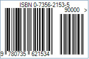 ISBN Barcode - Code property = 0-7356-2153-5, DisplayLightMarginIndicator property = True, EanUpcSupplement property = Digits5, and EanUpcSupplementCode property = 90000, and Text property = ISBN 0-7356-2153-5