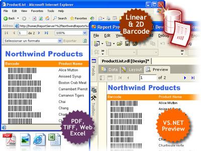 Screenshot of MS SQL Reporting Services Barcode .NET