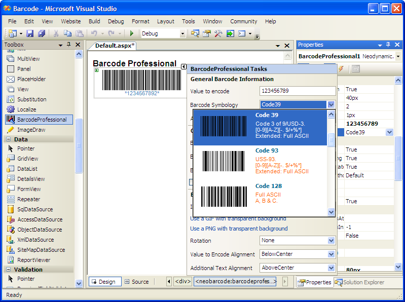 Click to view ASP.NET Barcode Professional 8.0 screenshot