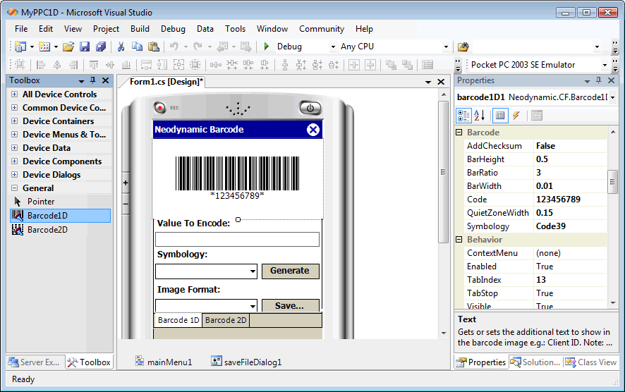 Screenshot for Barcode Professional for .NET Compact Framework 2.0