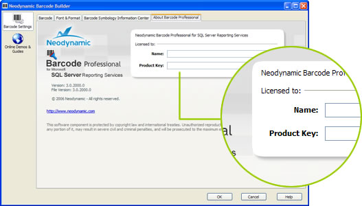 Barcode Professional for Microsoft SQL Server 2005 Reporting Services - Barcode Builder form