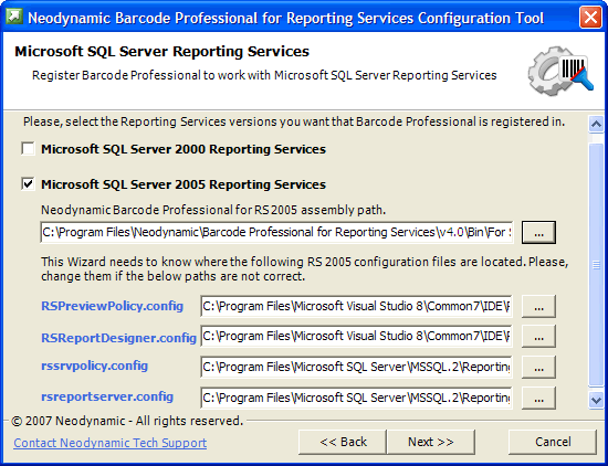 Neodynamic Barcode Professional for Reporting Services Configuration Tool - Step 3