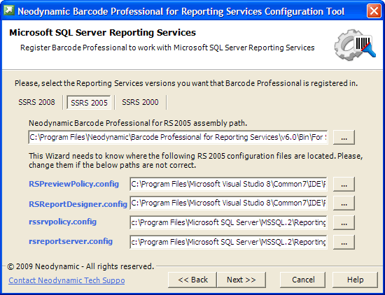 Neodynamic Barcode Professional for Reporting Services Configuration Tool - Step 2
