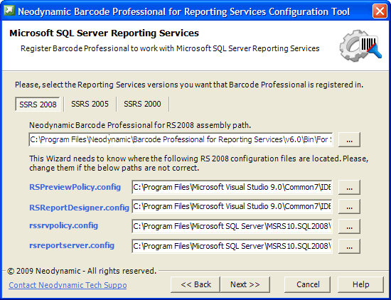Neodynamic Barcode Professional for Reporting Services Configuration Tool - Step 2