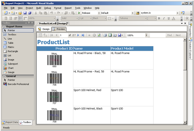 Visual Studio - Preview report with Barcode Professional CRI