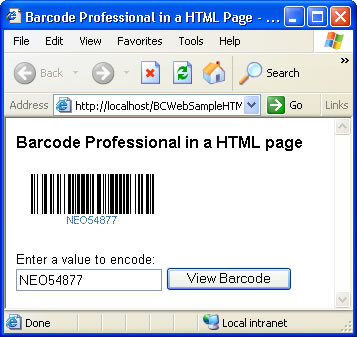 Barcode Professional in a HTML page