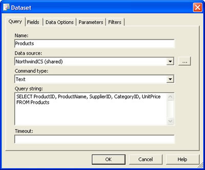 Reporting Services - DataSet dialog box