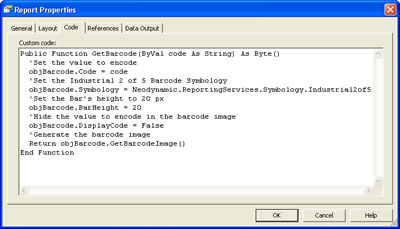 Reporting Services - Report Properties - Code Tab