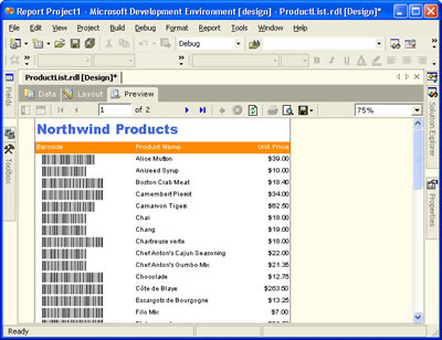 Reporting Services - Product list Preview