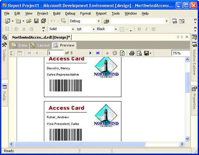 Reporting Services - Access Card Preview
