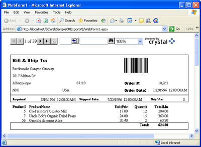 Barcode Professional in Crystal Reports .NET - Orders Report