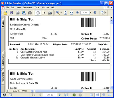 Barcode Professional in Crystal Reports .NET - PDF Orders Report