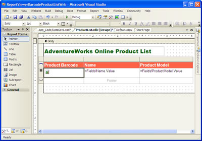ReportViewerBarcodeProductListWeb - Microsoft Visual Studio