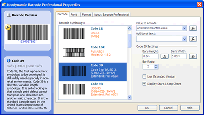 Barcode Professional 2.0 Property Editor