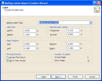 Mailing Labels Report Creation Wizard