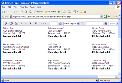 Avery address labels with Postnet barcode images in Crystal Reports for ASP.NET