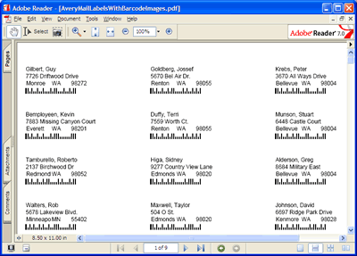 Avery address labels with Postnet barcode images in a PDF file