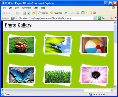 The Photo Gallery with Papers Pile effect on each photo using ImageDraw