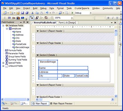 Crystal Reports Avery Label final layout including barcode field