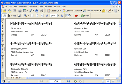 Avery address labels with USPS barcode images in Crystal Reports for .NET Windows Forms - Export to PDF format