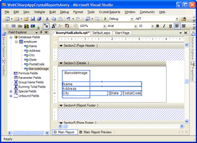 Crystal Reports Avery Label final layout including barcode field