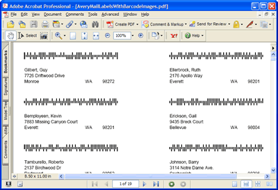 Avery address labels with USPS barcode images in PDF