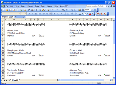 Avery address labels with USPS barcode images in MS Excel Worksheet