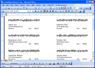 Avery address labels with USPS barcode images in MS Word document