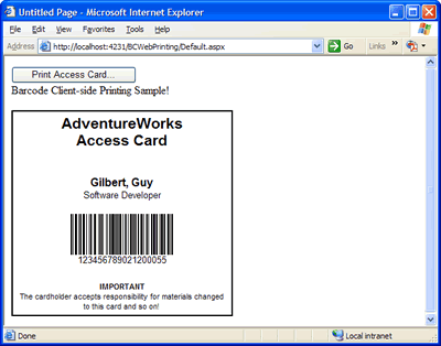 ASP.NET Client-side Printing - Access Card with Barcode at runtime