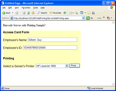 ASP.NET Server-side Printing - Access Card with Barcode at runtime