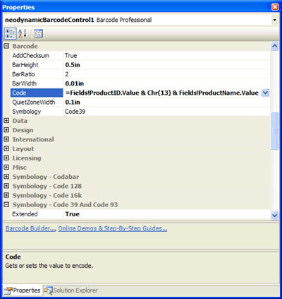 Example of how to encode a Carriage Return character by using Chr() function in Reporting Services 2005