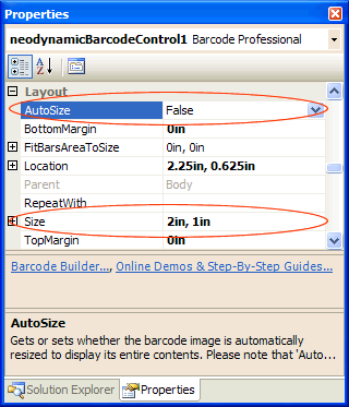 Barcode Professional Report Item properties settings for centering barcode images