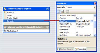 Setting up the Barcode Column to System.Byte[] data type