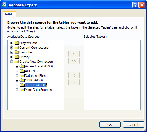 Adding a new connection using OLE DB Provider