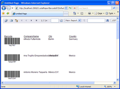The Crystal Report featuring barcodes generated by Barcode Professional