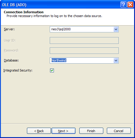 Providing info to connect to Northwind Database