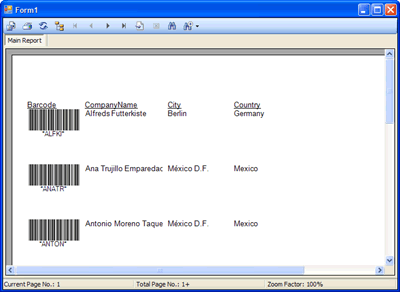 The Crystal Report featuring barcodes generated by Barcode Professional