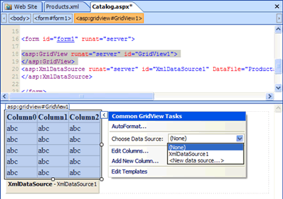 Specifying the Data Source for GridView control