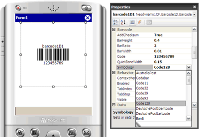 Setting up Symbology property of Barcode1D control