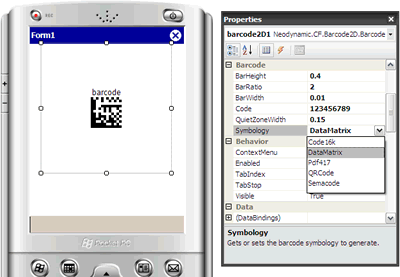 Setting up Symbology property of Barcode2D control